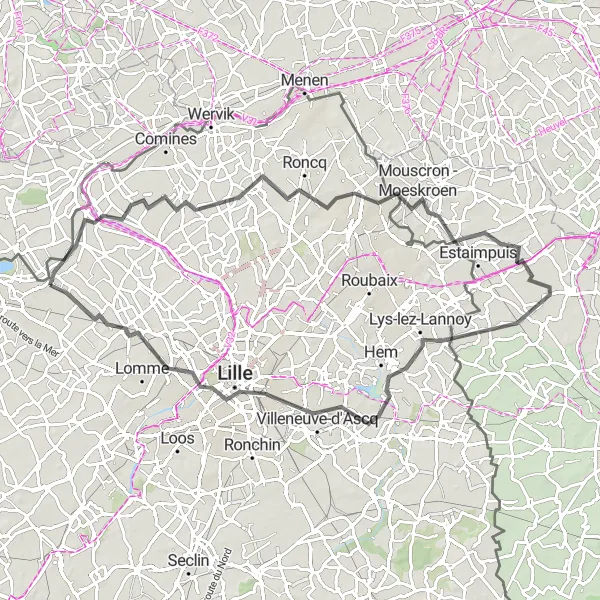 Map miniature of "Challenge the Hills" cycling inspiration in Nord-Pas de Calais, France. Generated by Tarmacs.app cycling route planner