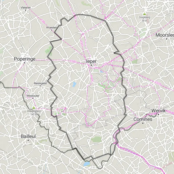 Map miniature of "Houplines Loop" cycling inspiration in Nord-Pas de Calais, France. Generated by Tarmacs.app cycling route planner