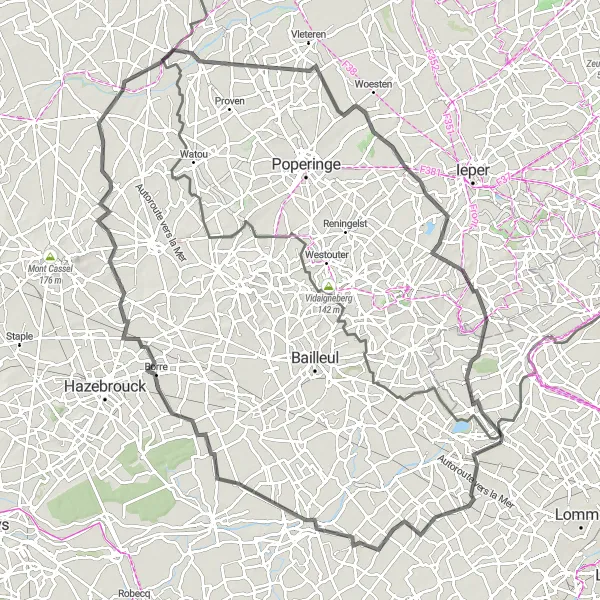 Map miniature of "Armentières Heritage Road Tour" cycling inspiration in Nord-Pas de Calais, France. Generated by Tarmacs.app cycling route planner