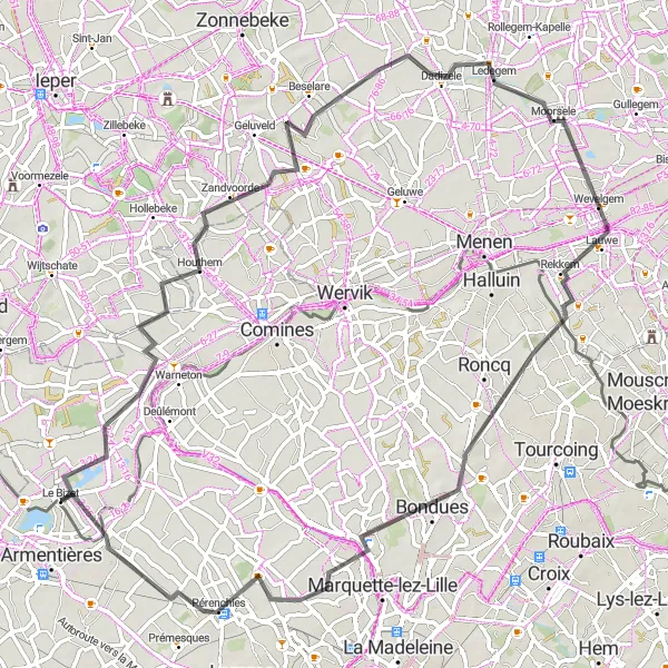 Miniature de la carte de l'inspiration cycliste "Parcours entre patrimoine et nature" dans la Nord-Pas de Calais, France. Générée par le planificateur d'itinéraire cycliste Tarmacs.app