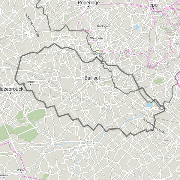 Map miniature of "Lys Valley Road Loop" cycling inspiration in Nord-Pas de Calais, France. Generated by Tarmacs.app cycling route planner