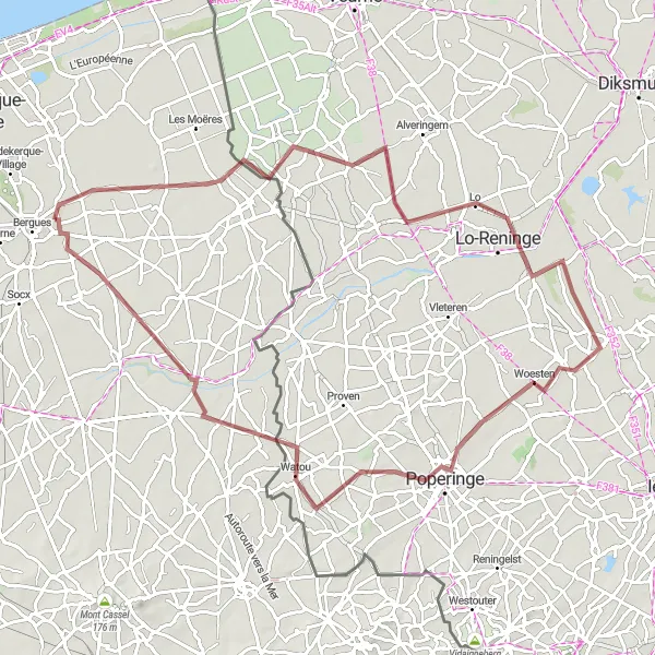 Miniature de la carte de l'inspiration cycliste "Circuit Rustique autour de Hoymille" dans la Nord-Pas de Calais, France. Générée par le planificateur d'itinéraire cycliste Tarmacs.app