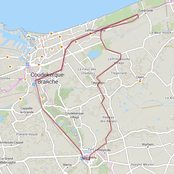 Miniature de la carte de l'inspiration cycliste "Aventure sur les routes gravel" dans la Nord-Pas de Calais, France. Générée par le planificateur d'itinéraire cycliste Tarmacs.app