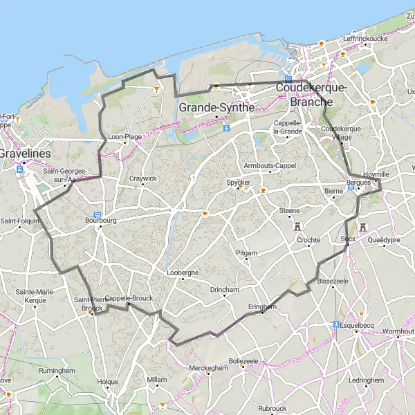 Map miniature of "Historical Loop" cycling inspiration in Nord-Pas de Calais, France. Generated by Tarmacs.app cycling route planner