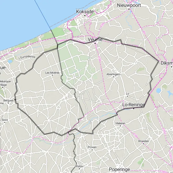 Map miniature of "Cultural Delights" cycling inspiration in Nord-Pas de Calais, France. Generated by Tarmacs.app cycling route planner