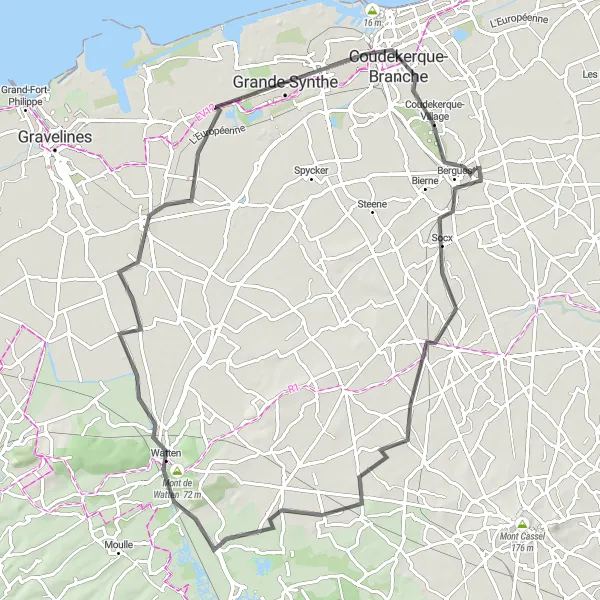 Miniature de la carte de l'inspiration cycliste "Les Marais du Nord" dans la Nord-Pas de Calais, France. Générée par le planificateur d'itinéraire cycliste Tarmacs.app