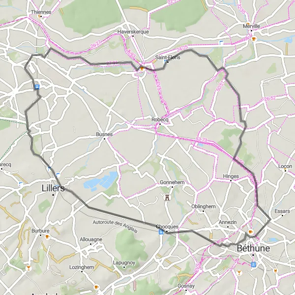 Map miniature of "Exploring the Lush Countryside of Isbergues" cycling inspiration in Nord-Pas de Calais, France. Generated by Tarmacs.app cycling route planner