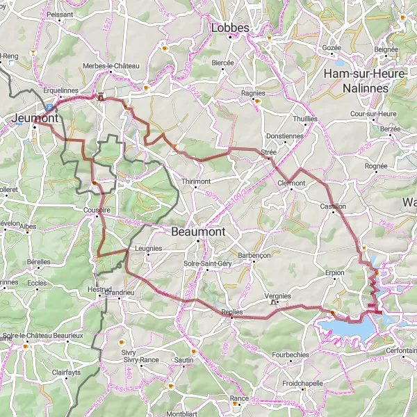 Map miniature of "The Gravel Tracks of Jeumont" cycling inspiration in Nord-Pas de Calais, France. Generated by Tarmacs.app cycling route planner