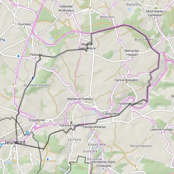 Map miniature of "The Road to Solre-sur-Sambre" cycling inspiration in Nord-Pas de Calais, France. Generated by Tarmacs.app cycling route planner