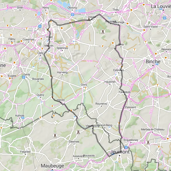 Map miniature of "The Cultural Exploration" cycling inspiration in Nord-Pas de Calais, France. Generated by Tarmacs.app cycling route planner