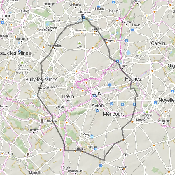 Map miniature of "The Scenic Loop" cycling inspiration in Nord-Pas de Calais, France. Generated by Tarmacs.app cycling route planner