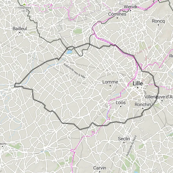 Map miniature of "Picturesque Lys Valley Ride" cycling inspiration in Nord-Pas de Calais, France. Generated by Tarmacs.app cycling route planner