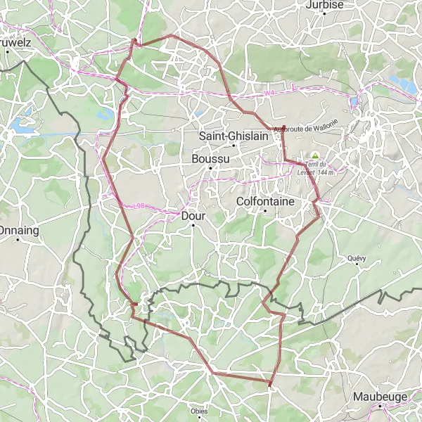 Map miniature of "Scenic Gravel Adventure to Bavay and Malplaquet" cycling inspiration in Nord-Pas de Calais, France. Generated by Tarmacs.app cycling route planner