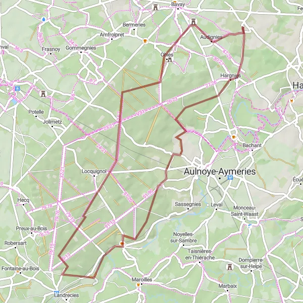 Map miniature of "The Gravel Adventure" cycling inspiration in Nord-Pas de Calais, France. Generated by Tarmacs.app cycling route planner