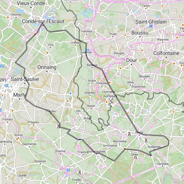 Map miniature of "La Longueville Grand Loop" cycling inspiration in Nord-Pas de Calais, France. Generated by Tarmacs.app cycling route planner