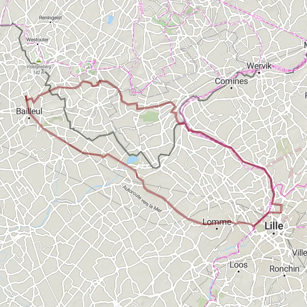 Map miniature of "Scenic Gravel Ride near La Madeleine" cycling inspiration in Nord-Pas de Calais, France. Generated by Tarmacs.app cycling route planner