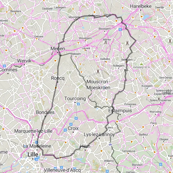 Map miniature of "Challenge Yourself on a Scenic Road Cycling Loop" cycling inspiration in Nord-Pas de Calais, France. Generated by Tarmacs.app cycling route planner