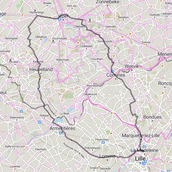 Map miniature of "Land of Legends" cycling inspiration in Nord-Pas de Calais, France. Generated by Tarmacs.app cycling route planner