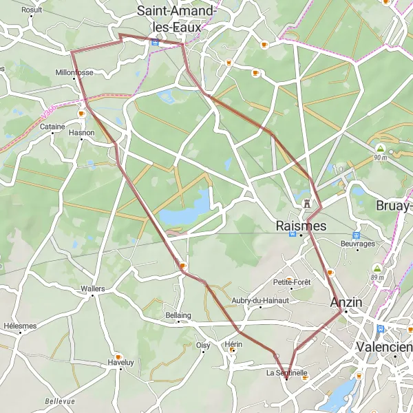 Miniature de la carte de l'inspiration cycliste "Parcours des Terrils" dans la Nord-Pas de Calais, France. Générée par le planificateur d'itinéraire cycliste Tarmacs.app