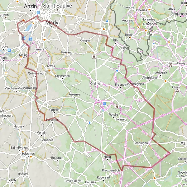 Miniature de la carte de l'inspiration cycliste "Exploration des Vallons" dans la Nord-Pas de Calais, France. Générée par le planificateur d'itinéraire cycliste Tarmacs.app