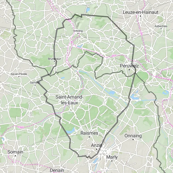 Map miniature of "Road Cycling Route: Hasnon to Anzin" cycling inspiration in Nord-Pas de Calais, France. Generated by Tarmacs.app cycling route planner