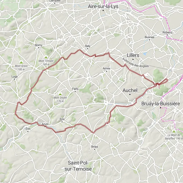 Miniature de la carte de l'inspiration cycliste "Boucle campagnarde" dans la Nord-Pas de Calais, France. Générée par le planificateur d'itinéraire cycliste Tarmacs.app