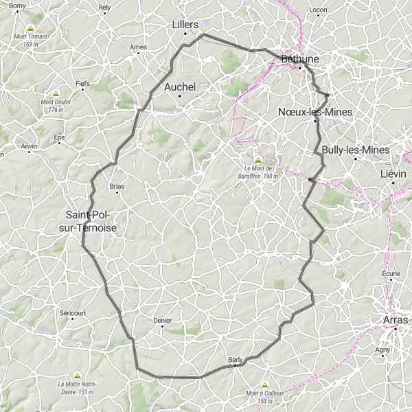 Map miniature of "Cycling adventure through the Nord-Pas de Calais" cycling inspiration in Nord-Pas de Calais, France. Generated by Tarmacs.app cycling route planner