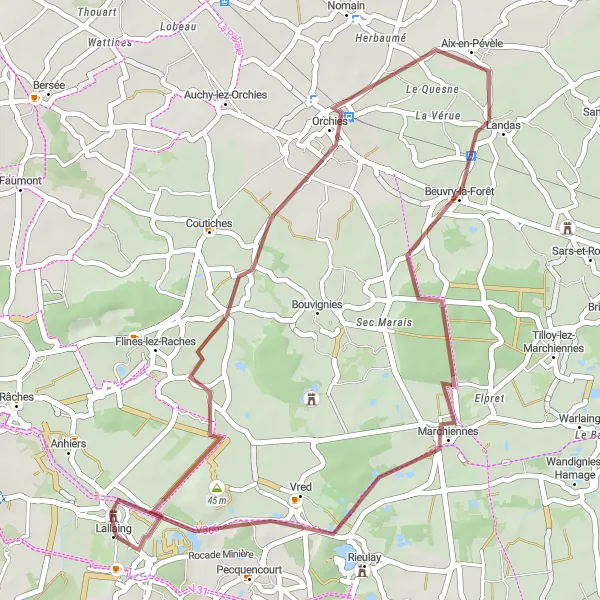 Map miniature of "The Gravel Escape" cycling inspiration in Nord-Pas de Calais, France. Generated by Tarmacs.app cycling route planner