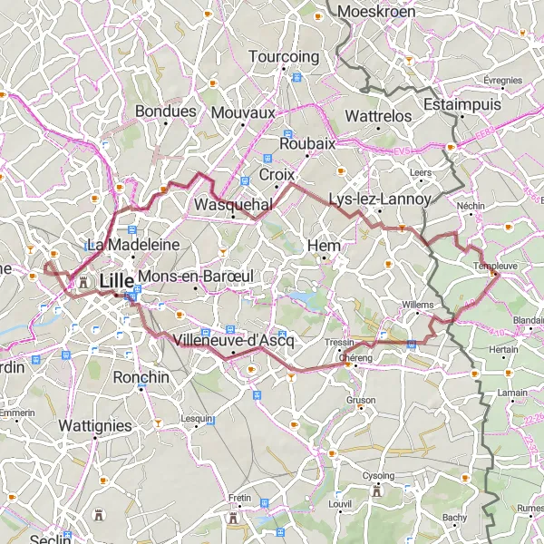 Miniature de la carte de l'inspiration cycliste "Chemin de terre à travers la campagne" dans la Nord-Pas de Calais, France. Générée par le planificateur d'itinéraire cycliste Tarmacs.app