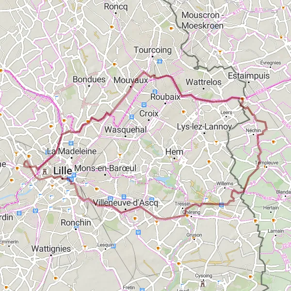 Map miniature of "Gentle Gravel Ride" cycling inspiration in Nord-Pas de Calais, France. Generated by Tarmacs.app cycling route planner