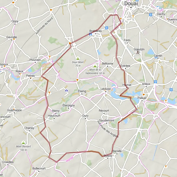 Map miniature of "Gouy-sous-Bellonne and Buissy Exploration" cycling inspiration in Nord-Pas de Calais, France. Generated by Tarmacs.app cycling route planner