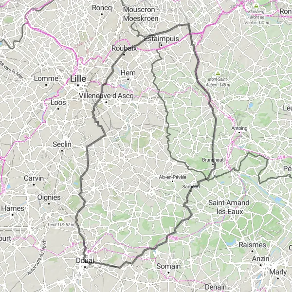 Miniature de la carte de l'inspiration cycliste "Route du Nord-Ouest français" dans la Nord-Pas de Calais, France. Générée par le planificateur d'itinéraire cycliste Tarmacs.app