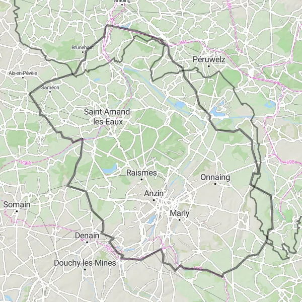 Miniature de la carte de l'inspiration cycliste "Entre Nature et Patrimoine" dans la Nord-Pas de Calais, France. Générée par le planificateur d'itinéraire cycliste Tarmacs.app