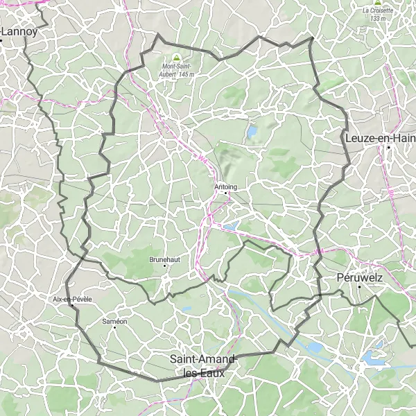 Miniature de la carte de l'inspiration cycliste "Les Collines du Nord" dans la Nord-Pas de Calais, France. Générée par le planificateur d'itinéraire cycliste Tarmacs.app