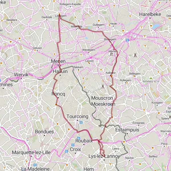 Map miniature of "Rural Gravel Loop" cycling inspiration in Nord-Pas de Calais, France. Generated by Tarmacs.app cycling route planner