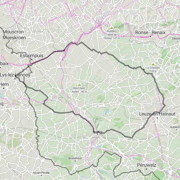 Miniature de la carte de l'inspiration cycliste "Tour des Villages Flamands" dans la Nord-Pas de Calais, France. Générée par le planificateur d'itinéraire cycliste Tarmacs.app