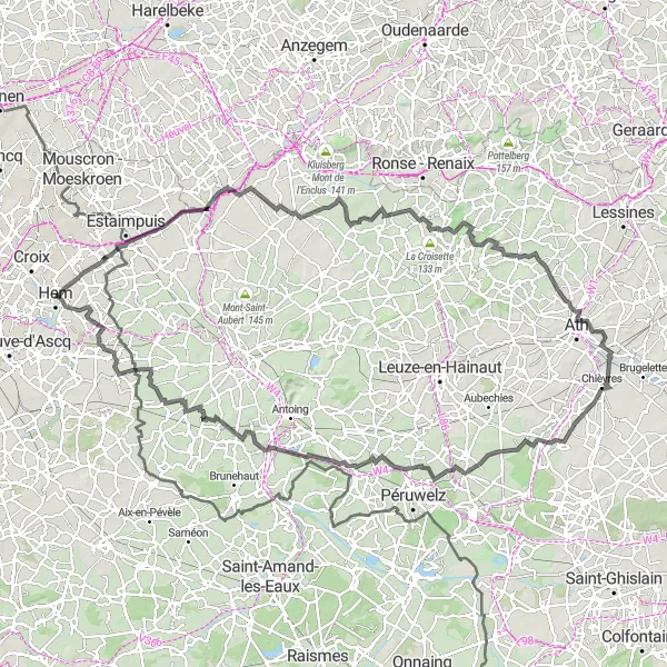 Map miniature of "Lannoy to Willems Road Loop" cycling inspiration in Nord-Pas de Calais, France. Generated by Tarmacs.app cycling route planner