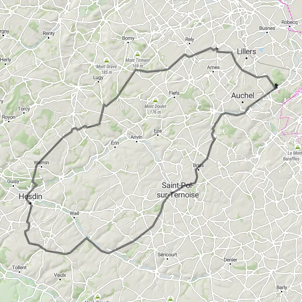 Miniature de la carte de l'inspiration cycliste "Le Tour du Mont Blanc" dans la Nord-Pas de Calais, France. Générée par le planificateur d'itinéraire cycliste Tarmacs.app