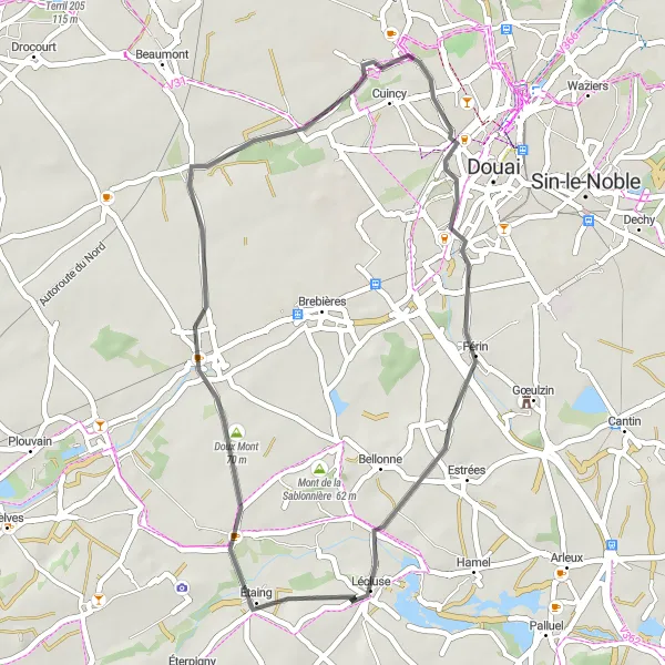 Miniature de la carte de l'inspiration cycliste "Escapade vers Cuincy" dans la Nord-Pas de Calais, France. Générée par le planificateur d'itinéraire cycliste Tarmacs.app