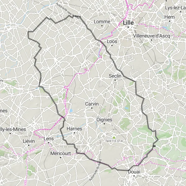 Miniature de la carte de l'inspiration cycliste "Terril 205 Tour" dans la Nord-Pas de Calais, France. Générée par le planificateur d'itinéraire cycliste Tarmacs.app