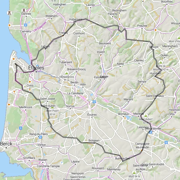 Map miniature of "Road Cycling Journey through Cultural History" cycling inspiration in Nord-Pas de Calais, France. Generated by Tarmacs.app cycling route planner