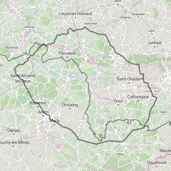 Miniature de la carte de l'inspiration cycliste "Boucle à vélo autour de Lecelles" dans la Nord-Pas de Calais, France. Générée par le planificateur d'itinéraire cycliste Tarmacs.app