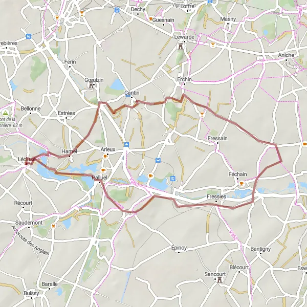 Map miniature of "Lécluse - Cantin Loop" cycling inspiration in Nord-Pas de Calais, France. Generated by Tarmacs.app cycling route planner