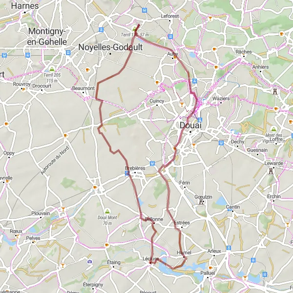 Map miniature of "Lécluse - Bellonne Loop" cycling inspiration in Nord-Pas de Calais, France. Generated by Tarmacs.app cycling route planner