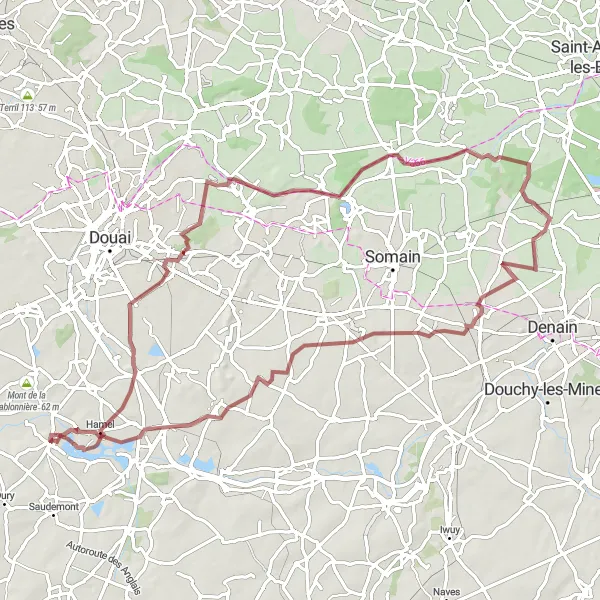 Map miniature of "Gravel Adventure in Nord-Pas de Calais" cycling inspiration in Nord-Pas de Calais, France. Generated by Tarmacs.app cycling route planner