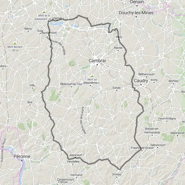 Miniature de la carte de l'inspiration cycliste "Épopée des Vallées" dans la Nord-Pas de Calais, France. Générée par le planificateur d'itinéraire cycliste Tarmacs.app