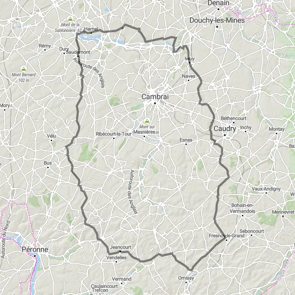 Map miniature of "Lécluse - Arleux Loop" cycling inspiration in Nord-Pas de Calais, France. Generated by Tarmacs.app cycling route planner