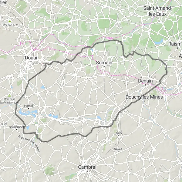 Map miniature of "Cycling through Industrial Heritage" cycling inspiration in Nord-Pas de Calais, France. Generated by Tarmacs.app cycling route planner