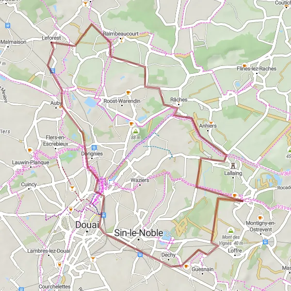 Miniature de la carte de l'inspiration cycliste "Boucle des Vignes" dans la Nord-Pas de Calais, France. Générée par le planificateur d'itinéraire cycliste Tarmacs.app