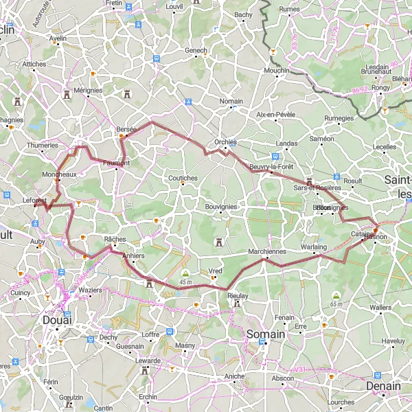 Map miniature of "Bersée and Marchiennes Gravel Loop" cycling inspiration in Nord-Pas de Calais, France. Generated by Tarmacs.app cycling route planner